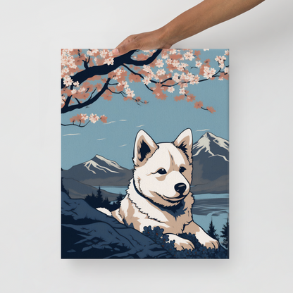 Hond op Canvas Sakura Boom - Japanse Hokusai Stijl
