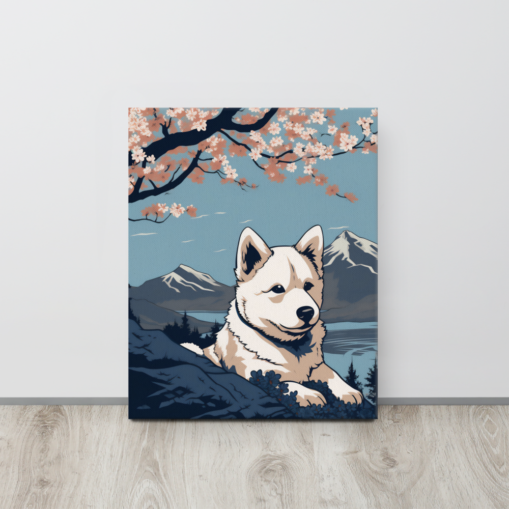Hond op Canvas Sakura Boom - Japanse Hokusai Stijl
